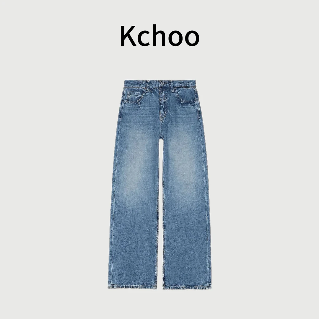 【热销过万N】'树林1.0'中腰100棉水洗流光风单片腰宽松牛仔直筒裤