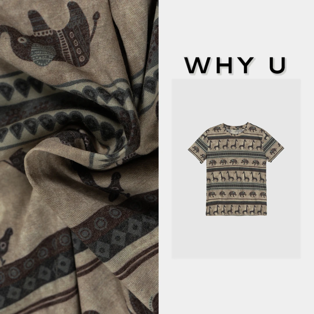 WHY U-25SS春夏新款韩版圆领复古宽松圆领小动物短袖上衣【‌逸居】