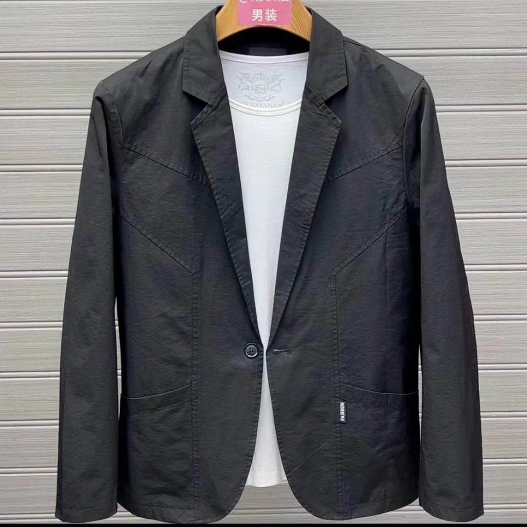 C1-1春季新款男士高品质时尚减龄百搭舒适长袖西服外套短款纯色