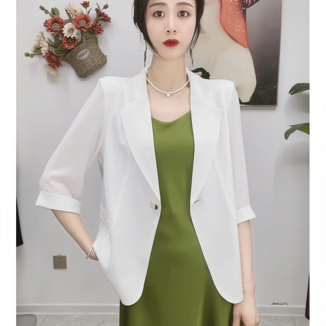 【周夫人】2368美琳麻西装外套小个子高端女装春夏薄款七分袖百搭