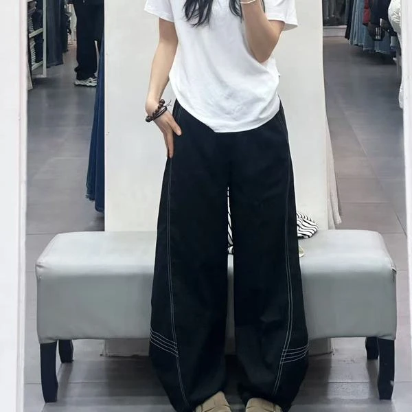 超高工艺明线黑白纯色女弯刀裤2025新款休闲设计感时尚显瘦阔腿