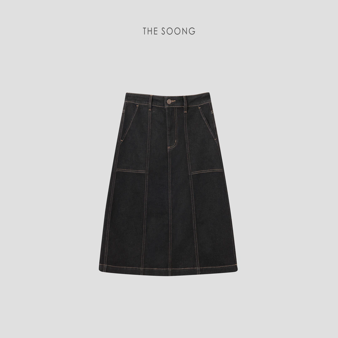THESOONG|"解构时髦"重磅10.5oz洗水加软弹力中腰牛仔半身裙Z5660