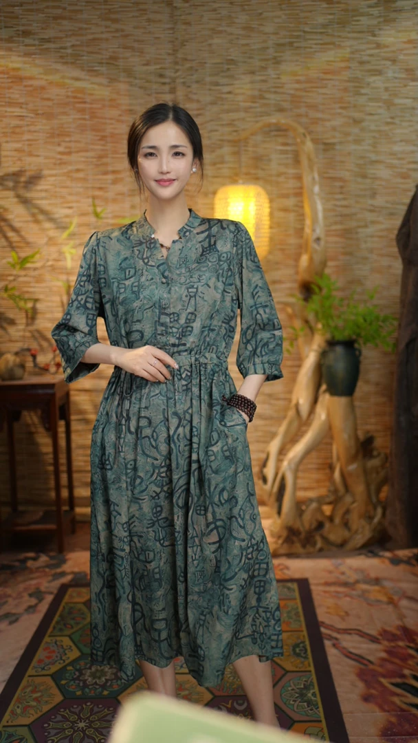 【骑袍象形文裙】宽松新中式连衣裙夏季时尚气质