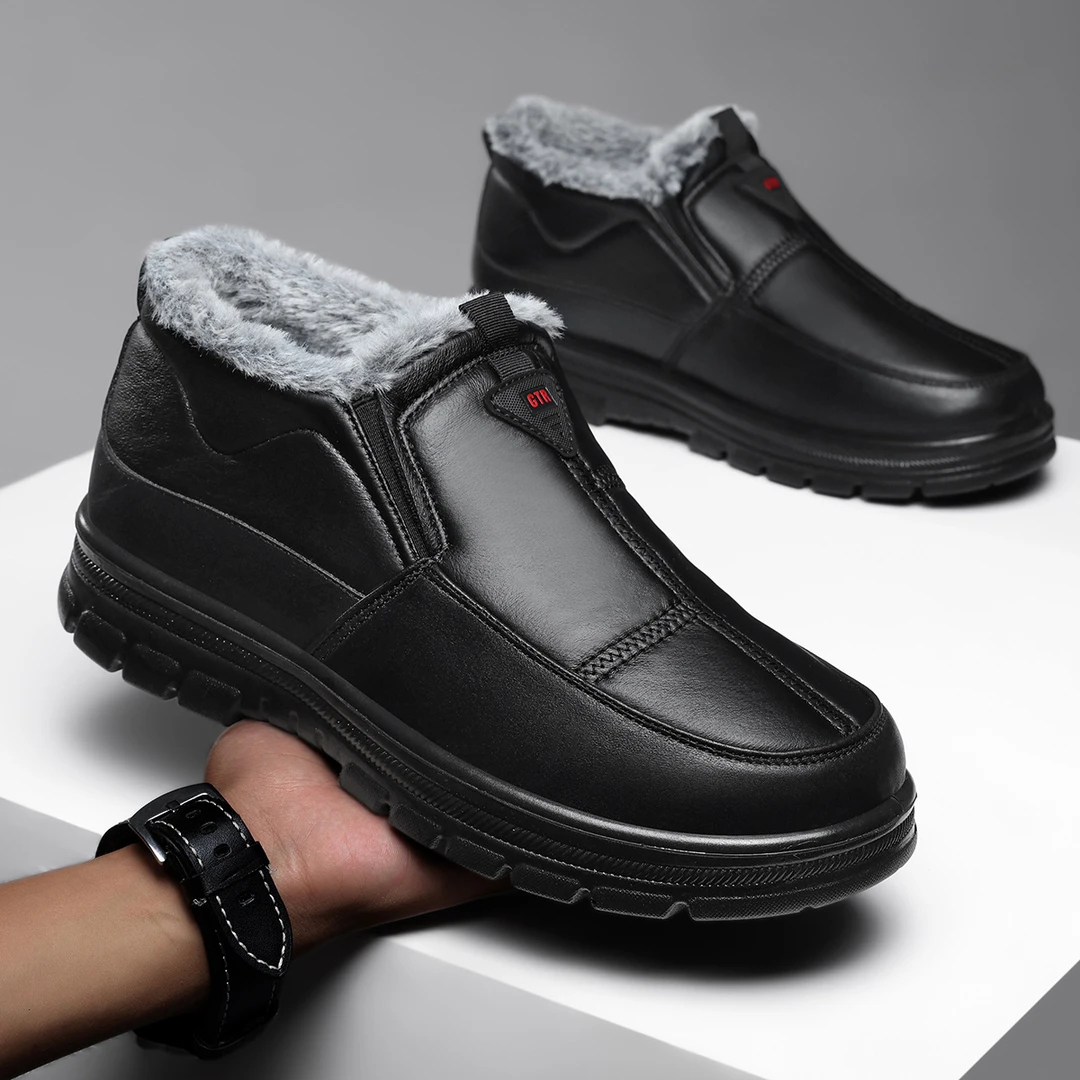 冬季爸爸鞋保暖中老年休闲鞋男棉鞋加绒加厚防滑防水一脚蹬雪地靴