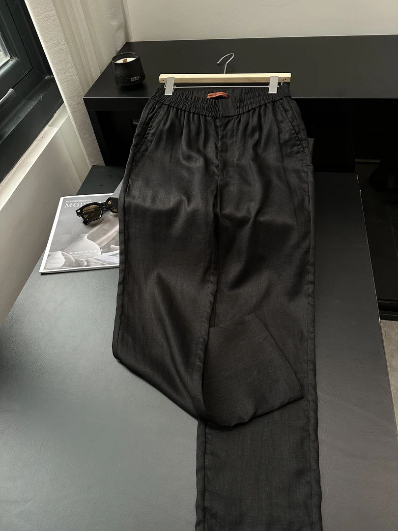 25春夏高品质极简老钱风男士纯亚麻时尚休闲直筒裤1273