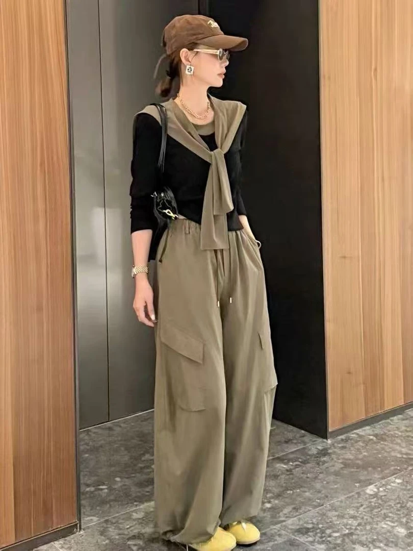 （0625）风格时尚套装套装慵懒风纯欲风早秋假两件工装风开衫