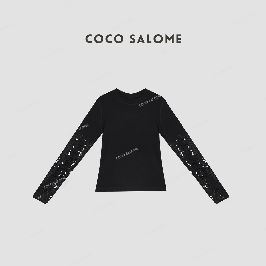 韩彬彬CS"星空"早春天丝亮片圆领百搭长袖720Y-(16)