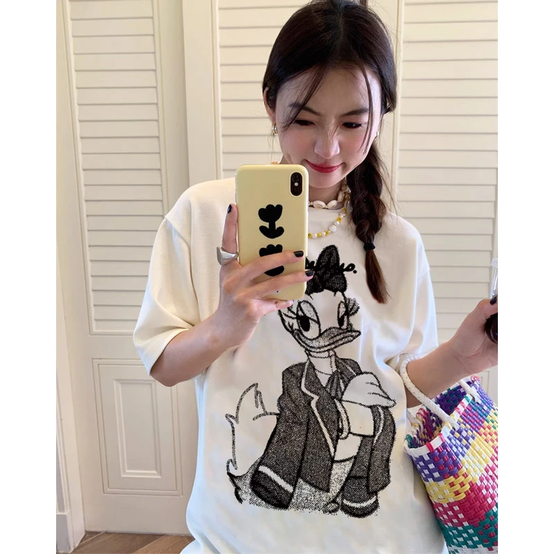 韩系米奇米妮纯棉短袖t恤夏季洋气女装大码上衣圆领印花潮牌半袖