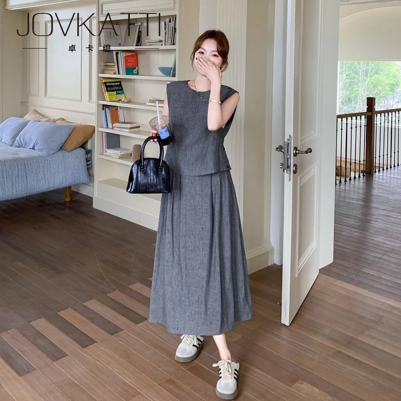 Jovkatti轻熟风通勤时尚套装裙夏季2025新款法式无袖上衣半身裙