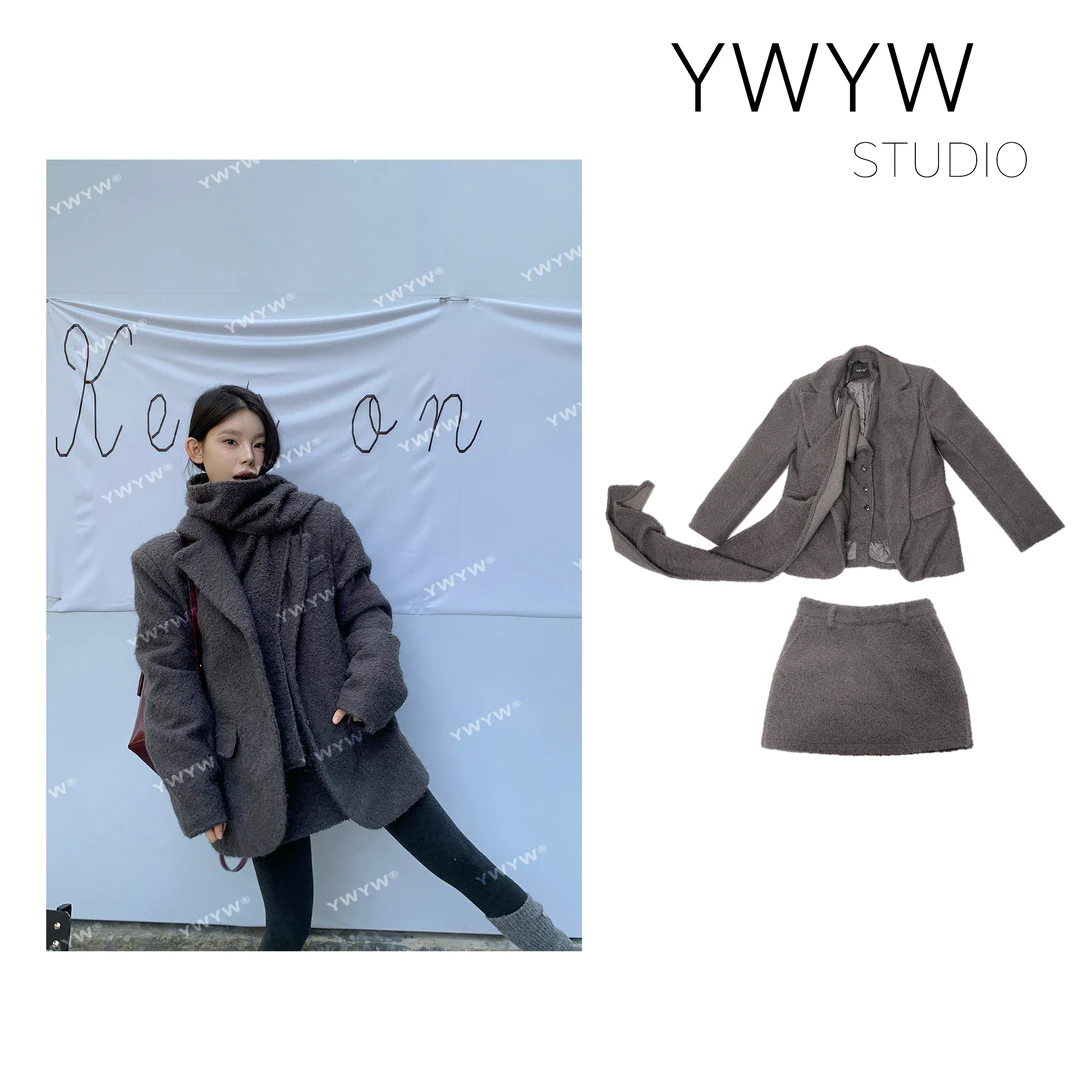 【YWYW25S/S】拆卸围巾领/马甲夹棉翻领外套/高腰显瘦短裙3625/3626