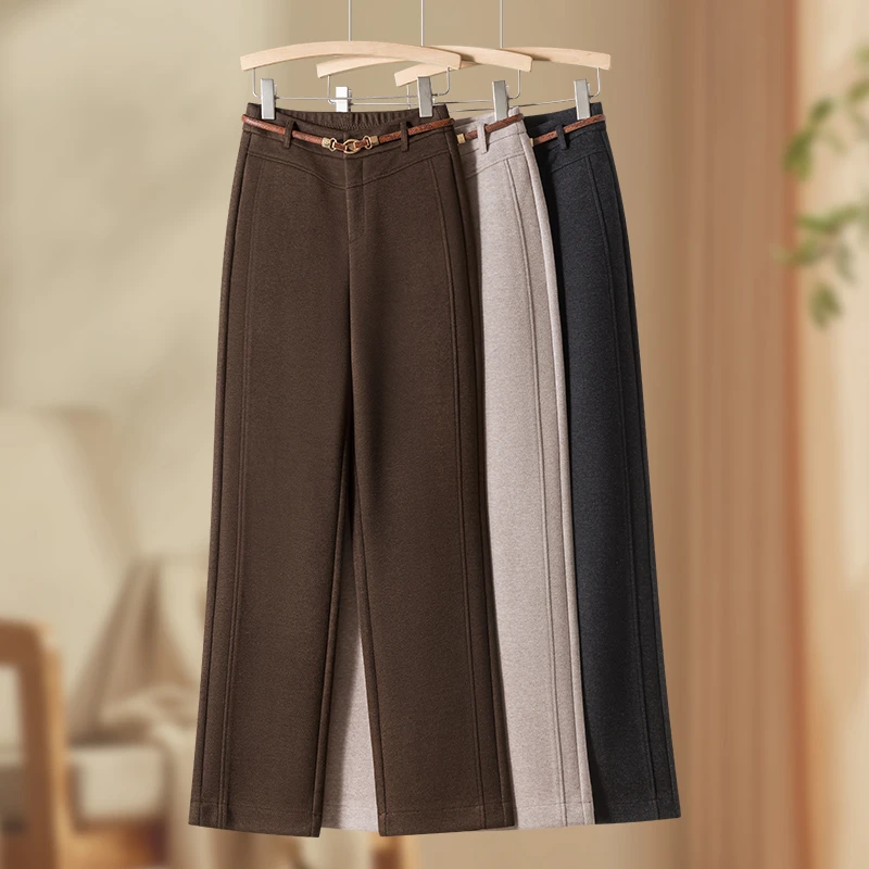 雅思诚醋酸羊毛冬季加厚窄版阔腿裤加绒2025高腰弹力显瘦休闲女裤