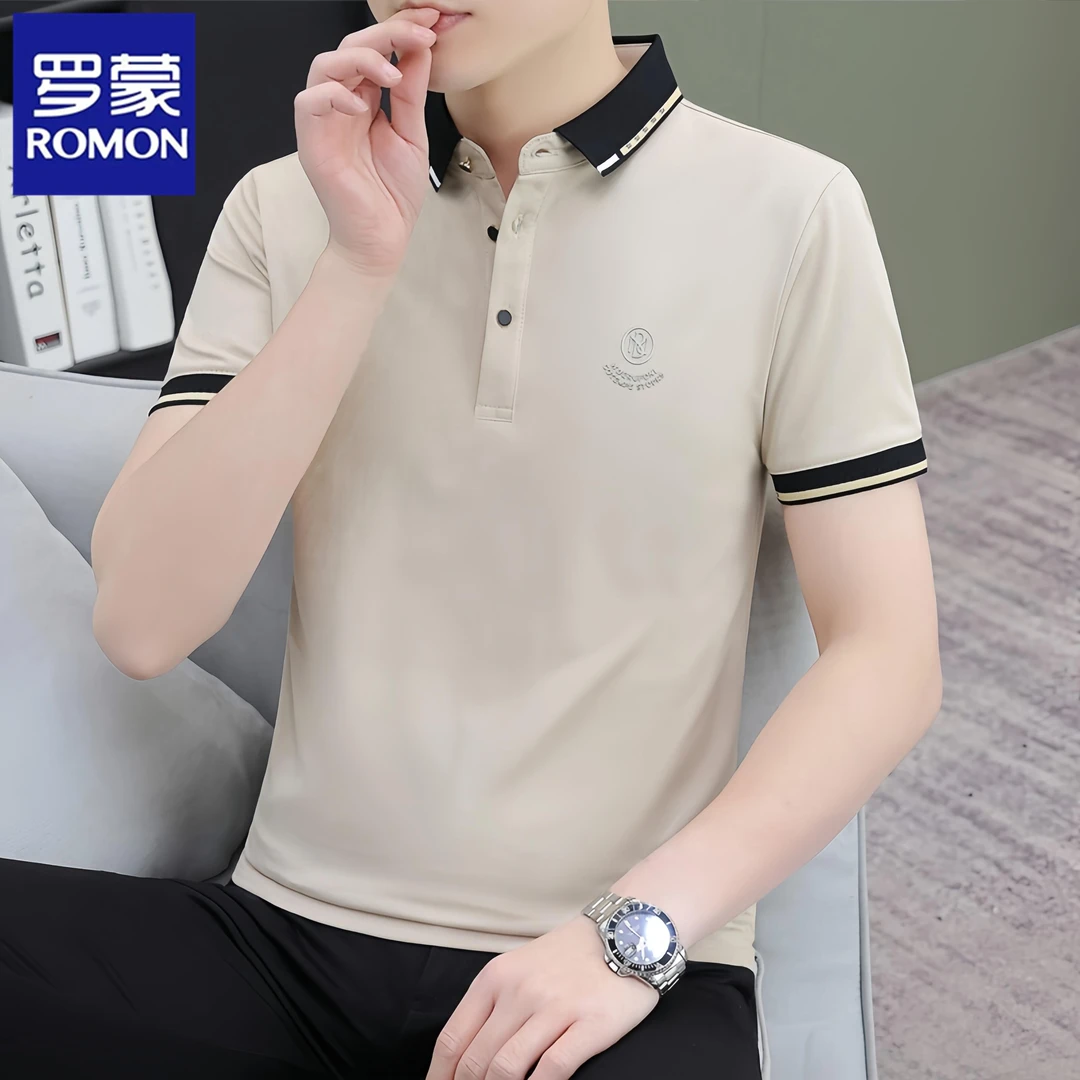 Romon/罗蒙夏季新款男士百搭POLO衫商务翻领短袖t恤冰丝半袖上衣