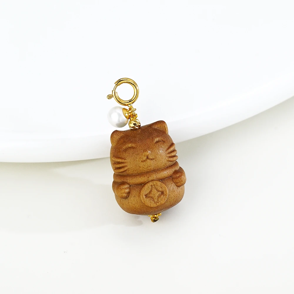 【招米喵】18K印度老山檀招财猫百搭扣吊坠44283