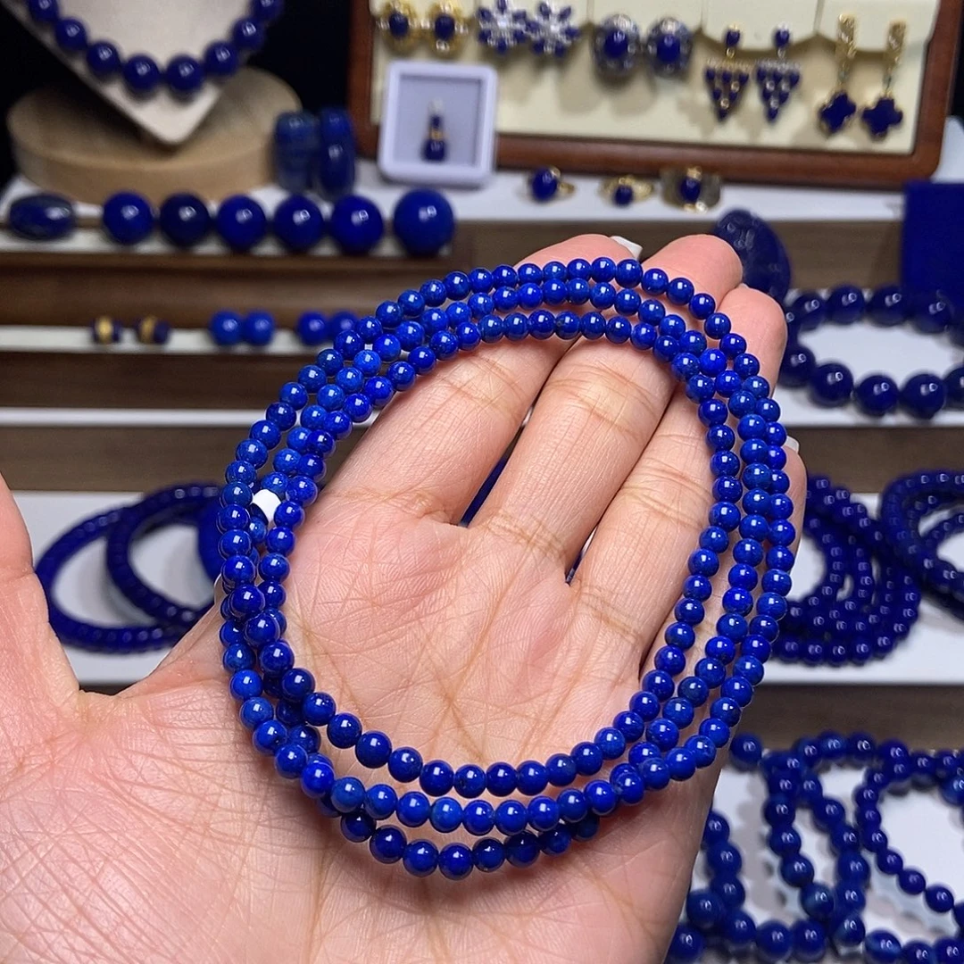 青金石未镶嵌老矿 小米珠长链4mm