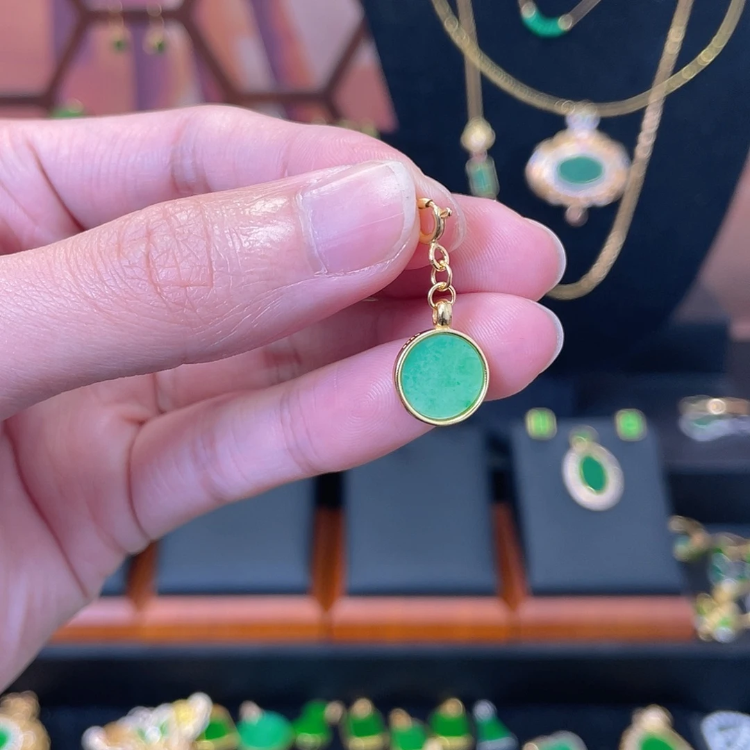 翡翠银S925镀金镶嵌吊坠(不含链)万能扣