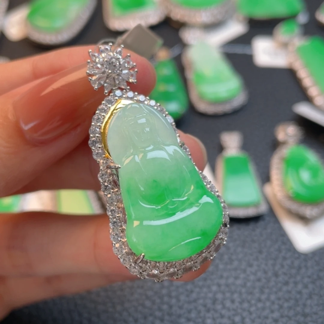 翡翠银S925镶嵌吊坠(不含链)