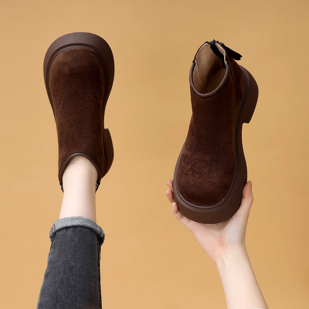 厚底增高马丁靴女2025秋冬百搭绒面勃肯鞋舒适加绒保暖英伦风短靴