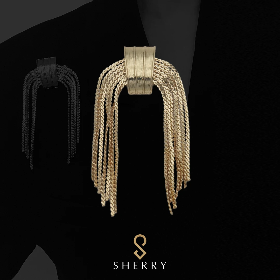 铜合金胸针 欧美中古旗帜流苏胸针女秋冬大衣搭配胸针金色