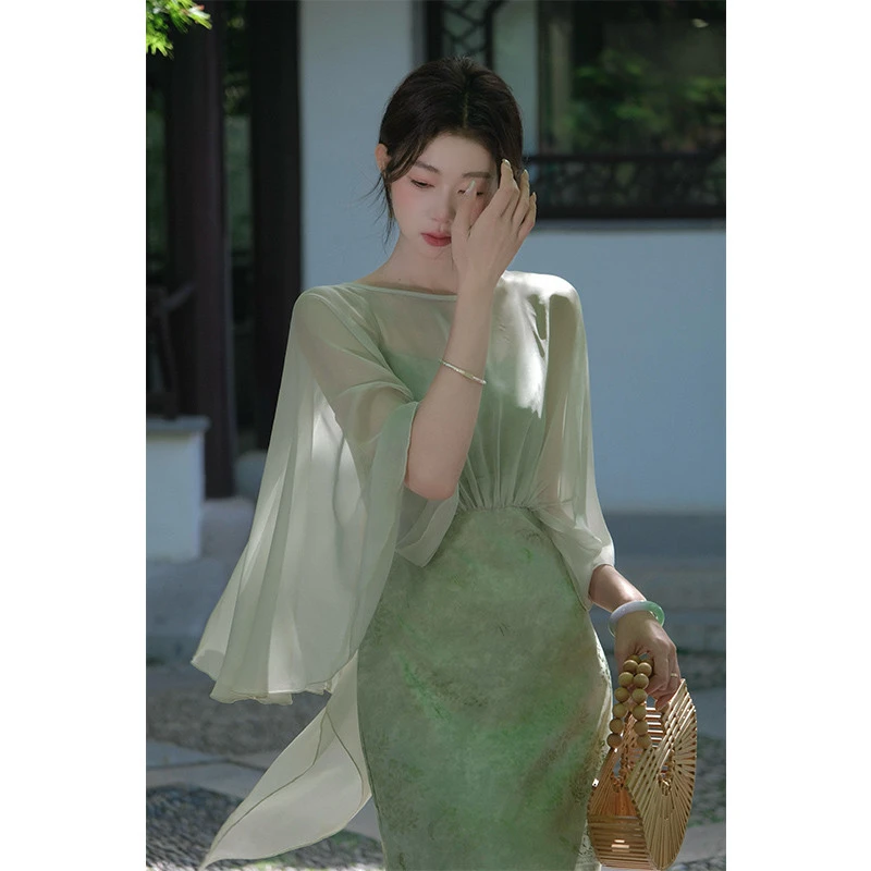 新中式国风EIA一尧【枕上书】假两件连衣裙夏禅意素雅清冷感长裙