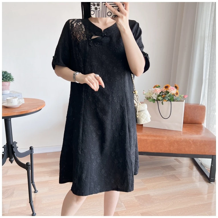 新款连衣裙女夏季大码胖妹妹时尚显瘦气质遮肉复古风改良旗袍裙子