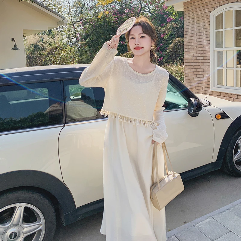 法式温柔风时尚套装裙女春2025新款显瘦气质流苏上衣半身裙两件套