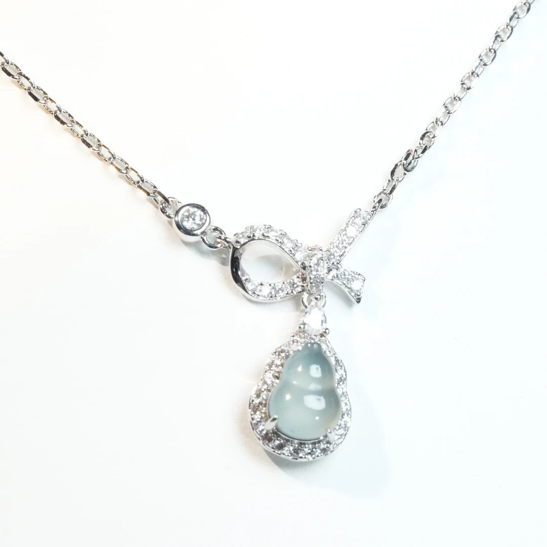 天然A货翡翠葫芦项链吊坠蝴蝶结时尚优雅款多样性发1