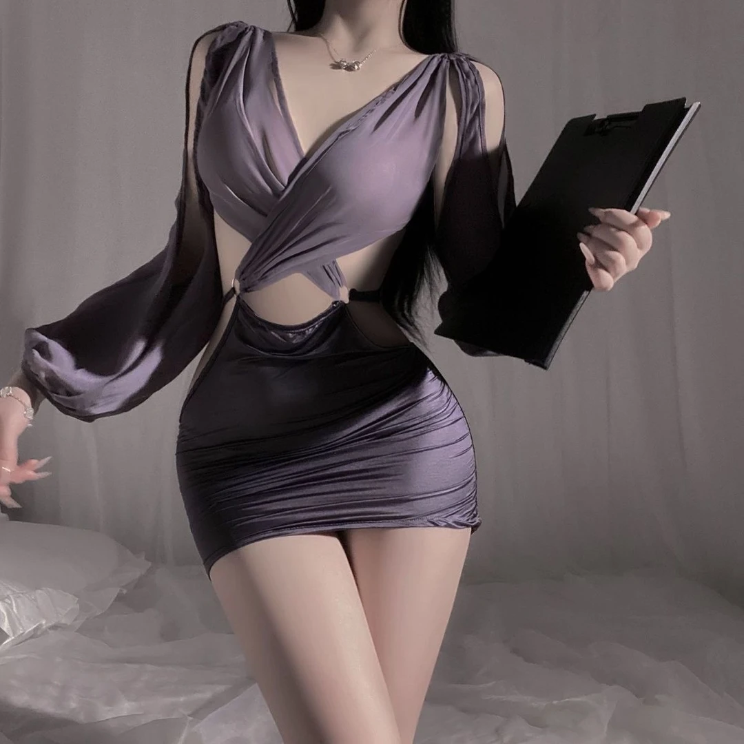 LM情侣约会战衣侧开露腰御姐夜店秘书套装包臀裙性感可外穿睡裙