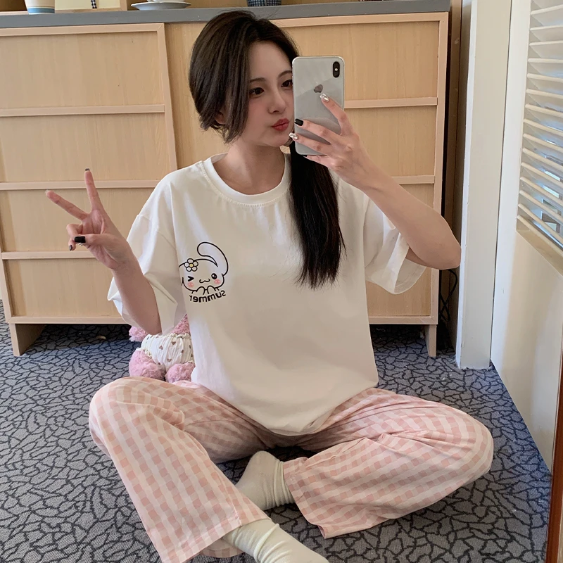 玉桂狗睡衣女夏季短袖休闲家居服学生少女长裤夏天薄款家居服套装