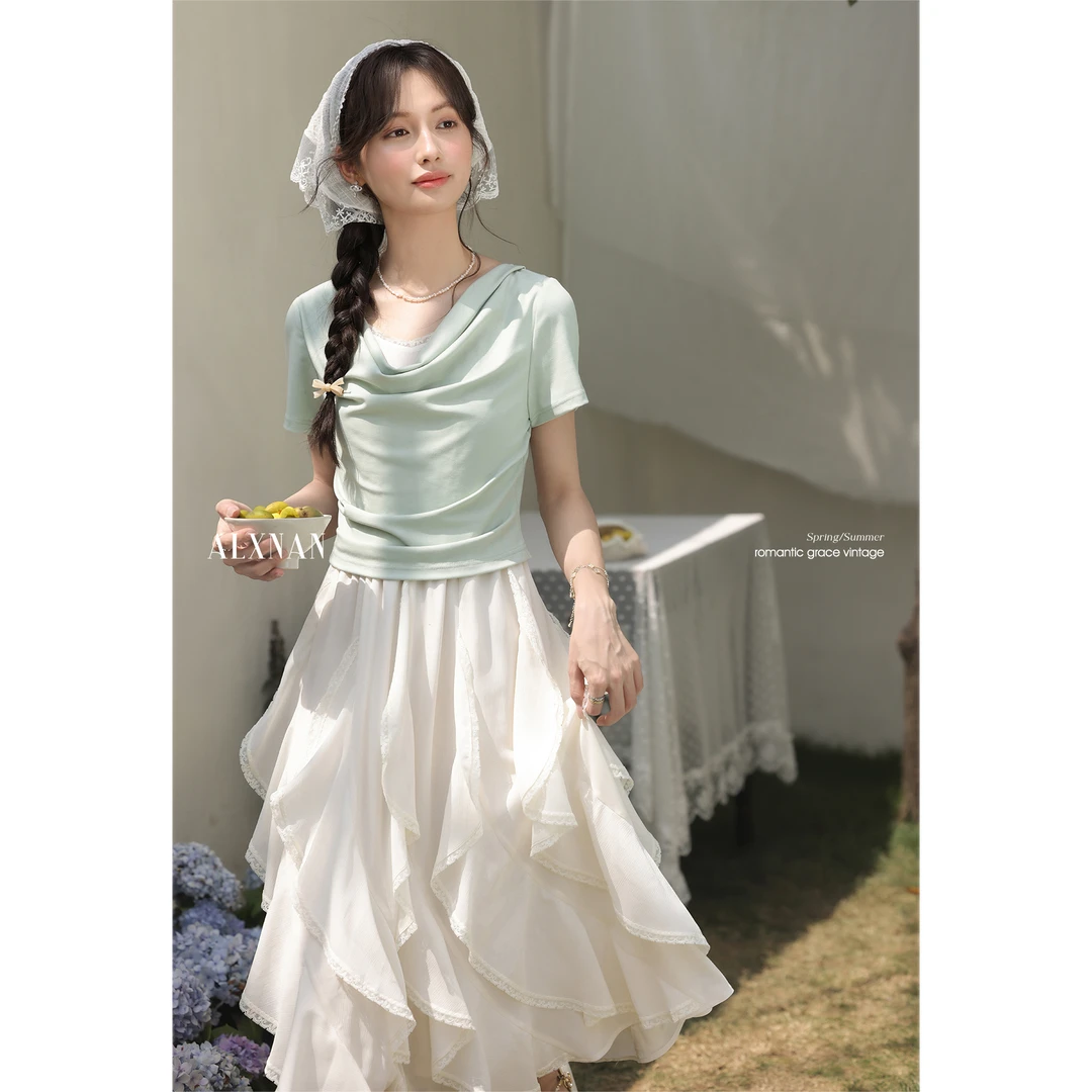 【粉丝福利】新款假两件拼接连衣裙设计感收腰显瘦长裙子L53969