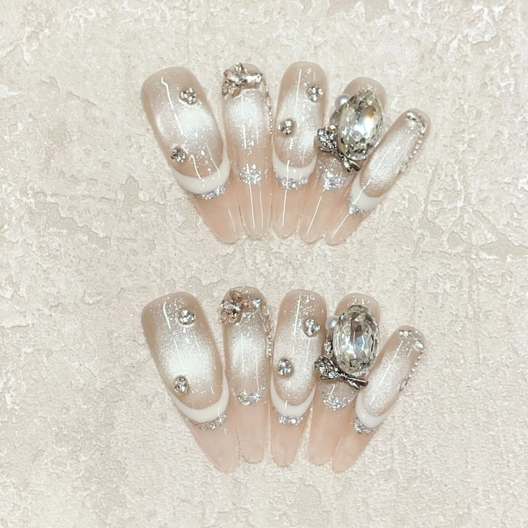 重工美甲清冷纯欲风爆闪星河猫眼甲片法式线纯手工穿戴甲高级感