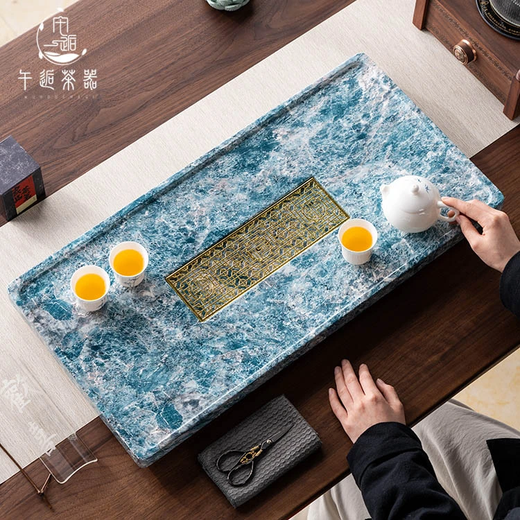 2025新款精工奢石岩板封釉茶盘简约家用茶台办公现代轻奢高级茶海