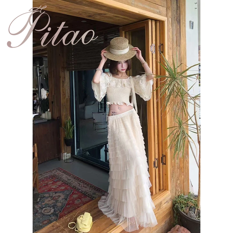 杜屁屁桃PITAO原创【昼梦花颂】夏季新款显瘦蕾丝小众法式气质上衣