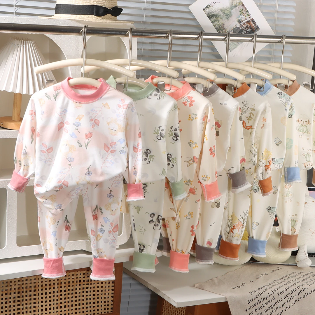 儿童春秋100%无骨纯棉内衣套装男童女童打底睡衣中大童裤子家居服