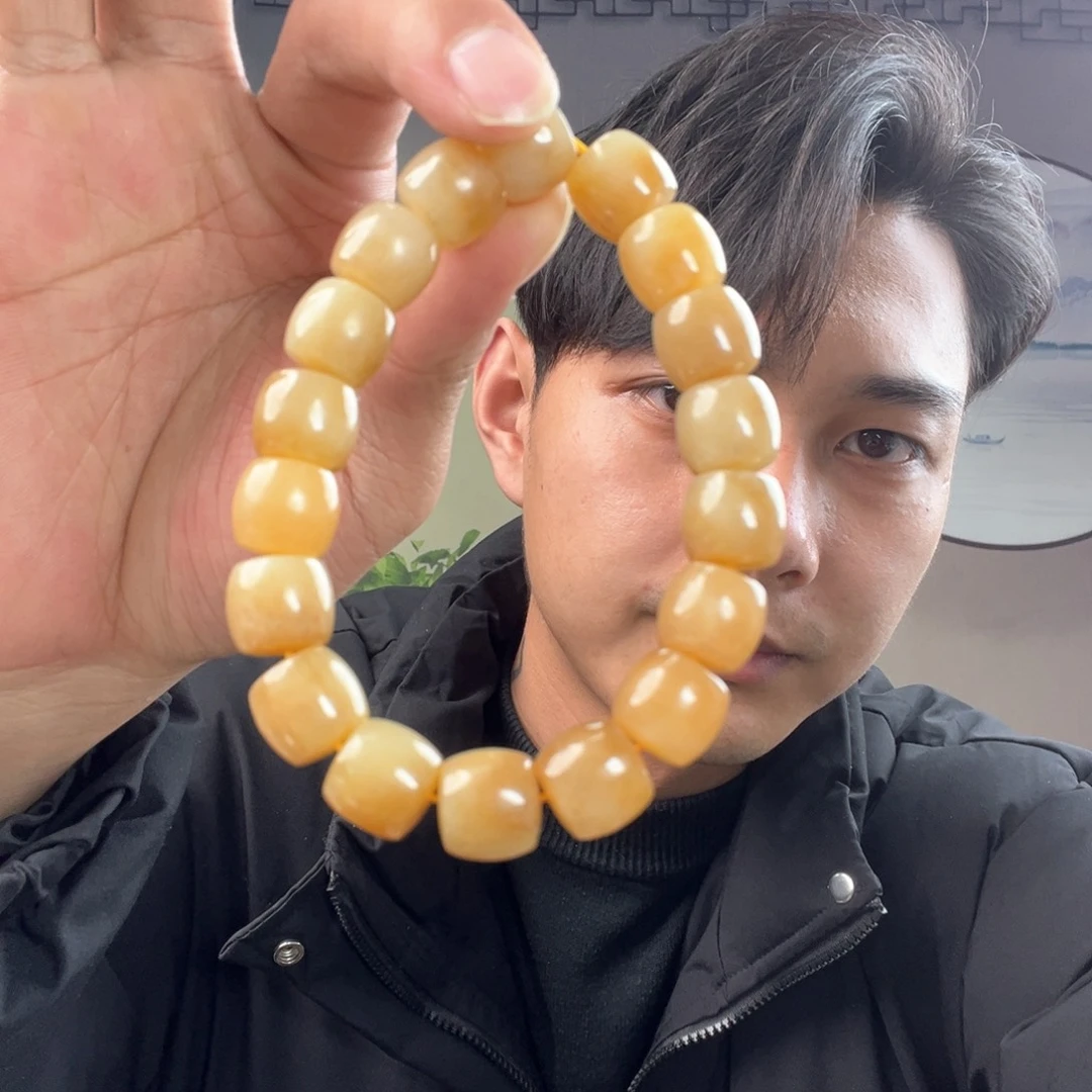 和田玉手链未镶嵌纯天然新疆和田玉且末糖白12mm