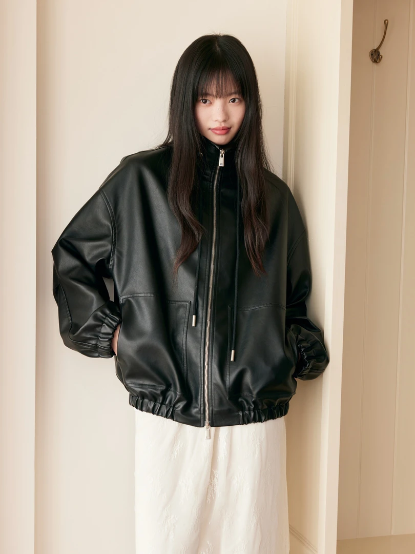 【抽绳皮衣】显瘦显白高级皮衣