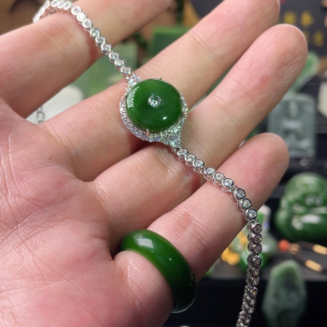 和田玉（碧玉）银S925镶嵌颈饰