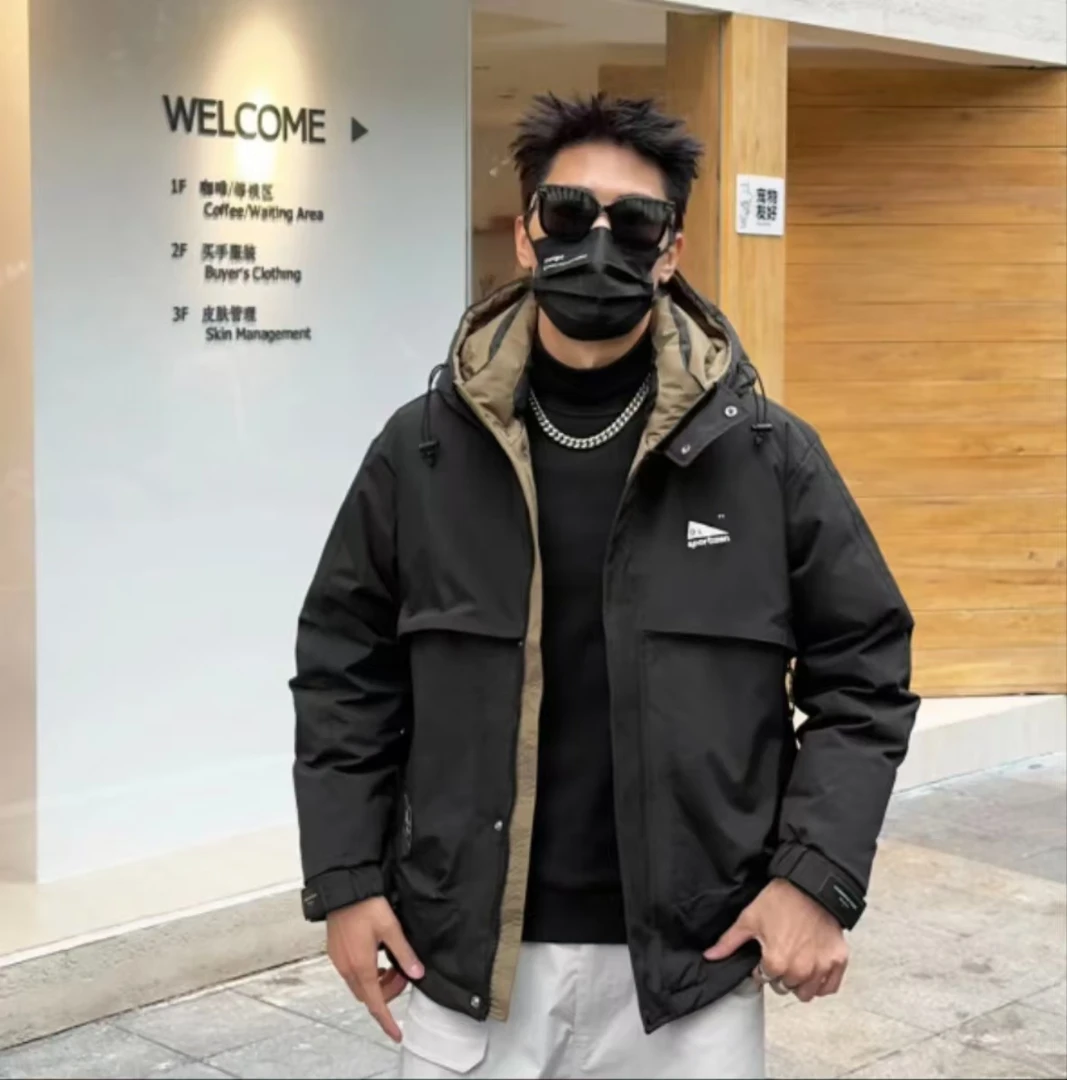 Y9906黑G--【时尚都市】帅气潮牌情侣加厚羽绒服外套