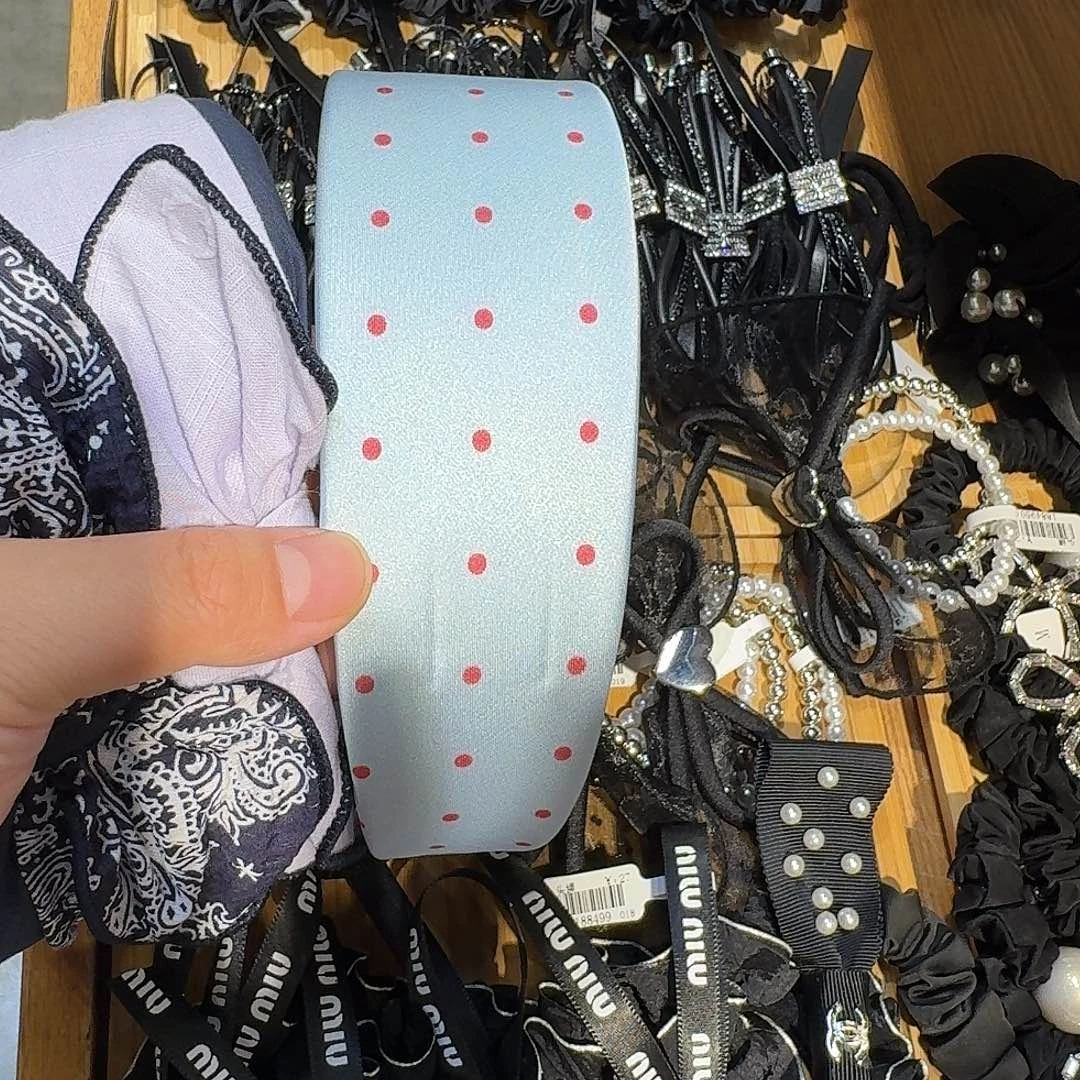 蓝色红波点发箍韩系