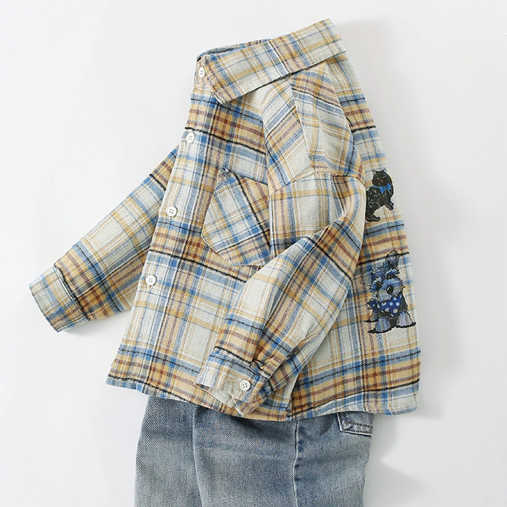 儿童春季衬衫格子长袖外套男女童外穿中小童新款柔软舒适透气春秋