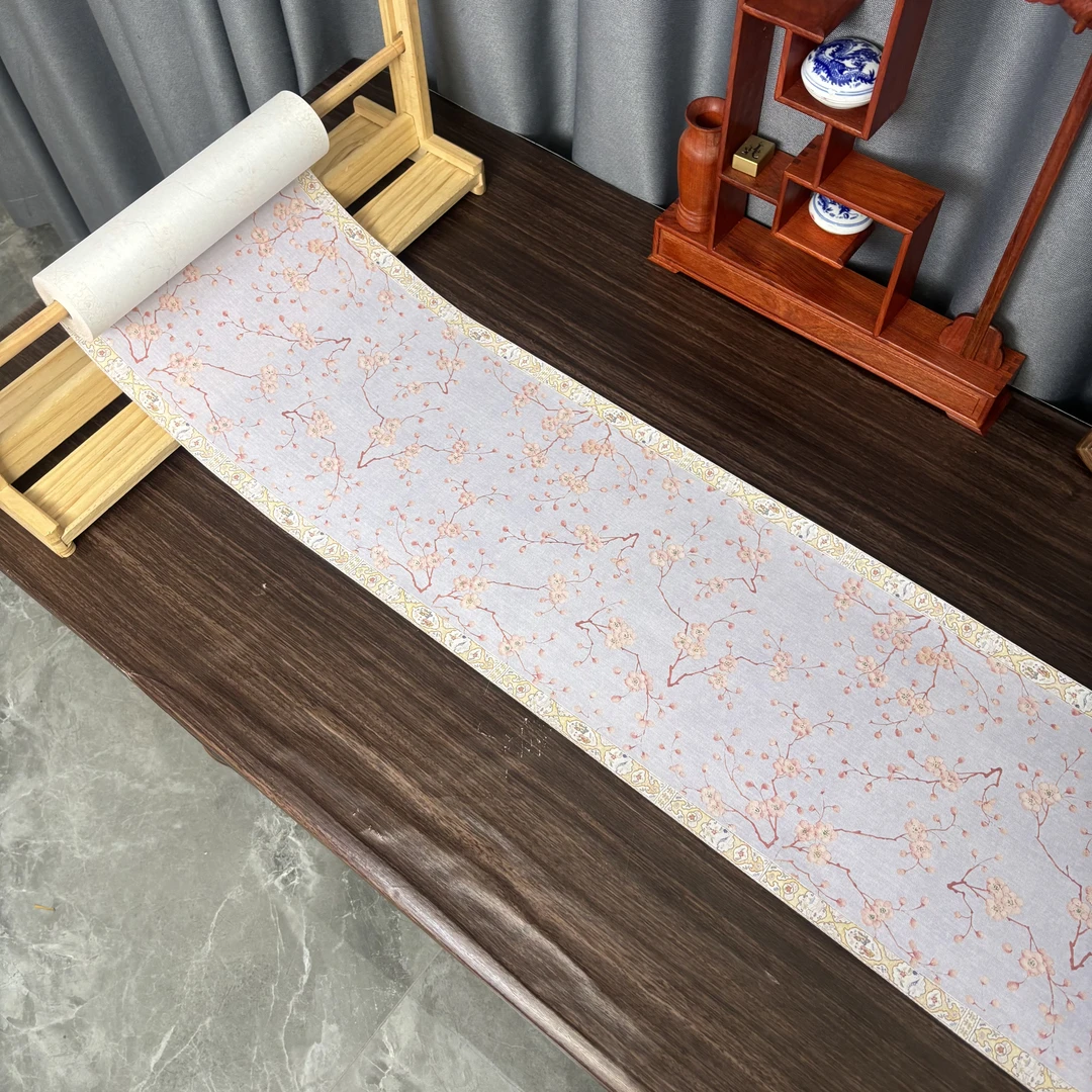景阳阁蜡染砑光纸 浅梅缠紫长卷 毛笔书法直播间专用