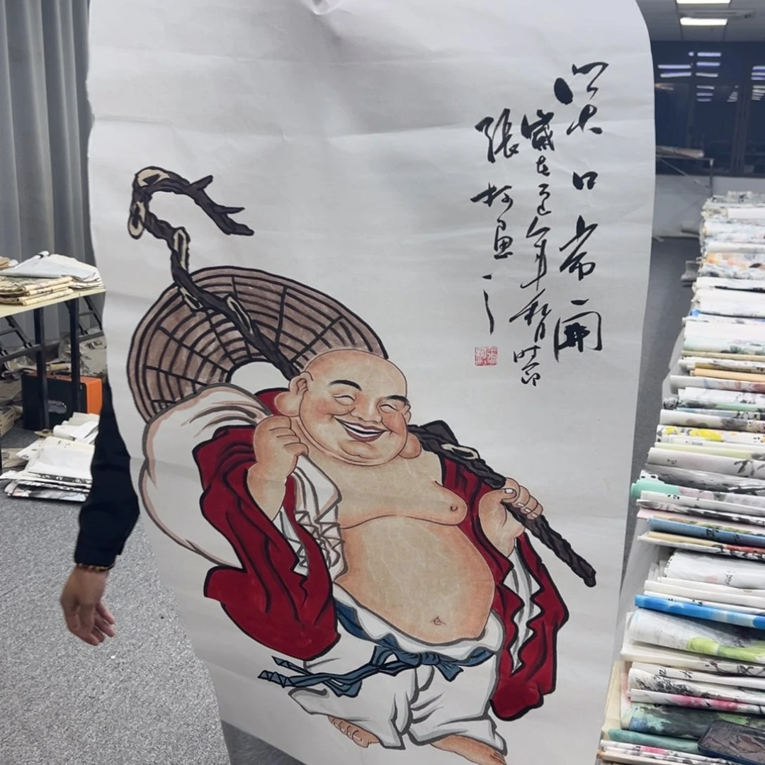 国画卖字画的小男孩