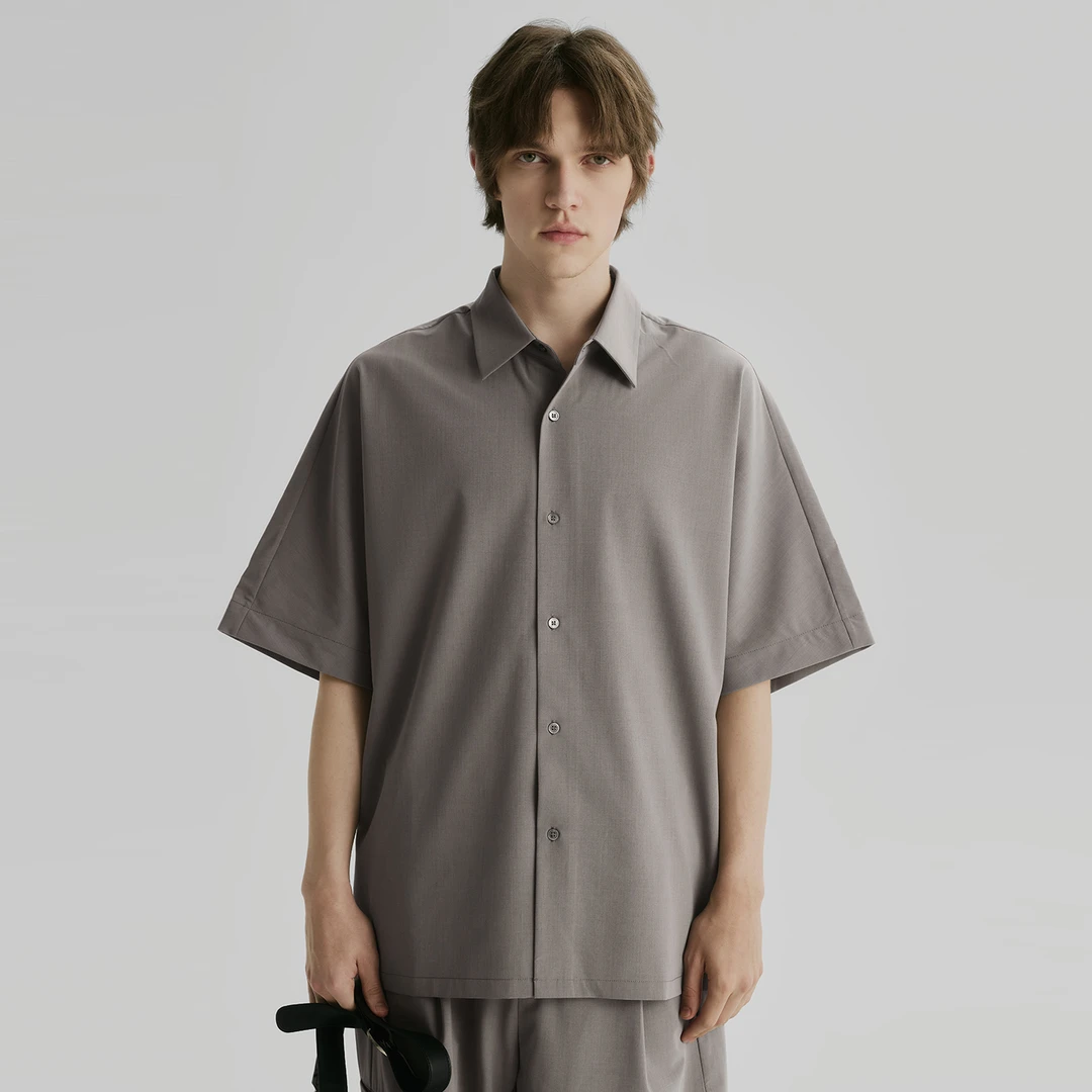 CityDay【楠哥】云纱织夏 定制黑蝶扣冰川精纺极简短袖衬衫  49