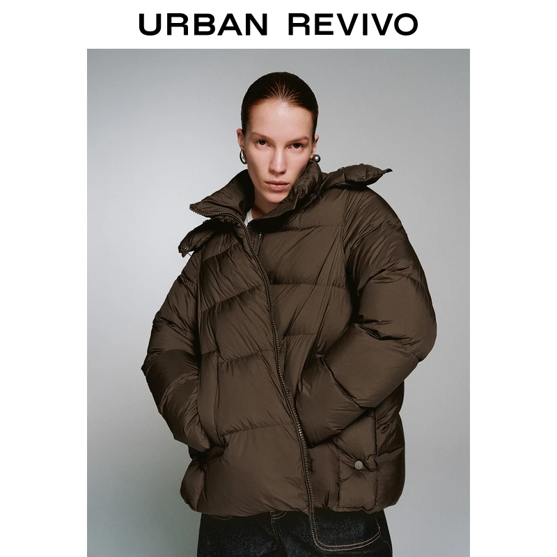 UR2025冬季新款女装气质复古连帽绗缝插袋羽绒服UWM150042