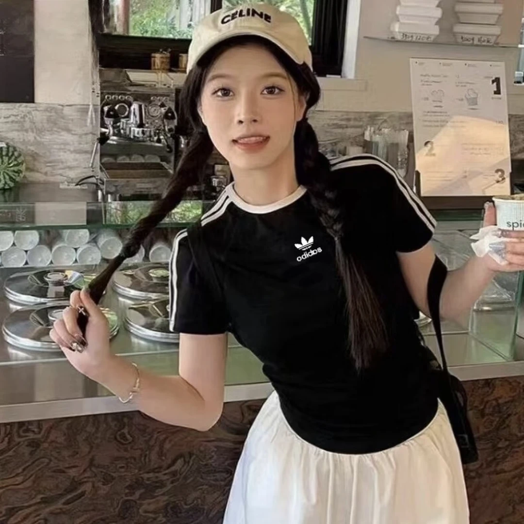 【商场撤柜】Jennie同款短T女士刺绣显瘦短款运动风修身短袖-8703