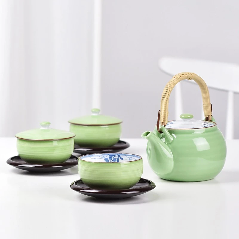 日本进口波佐见烧绿釉葡萄家用高端茶具套装日式球口茶壶手绘茶杯