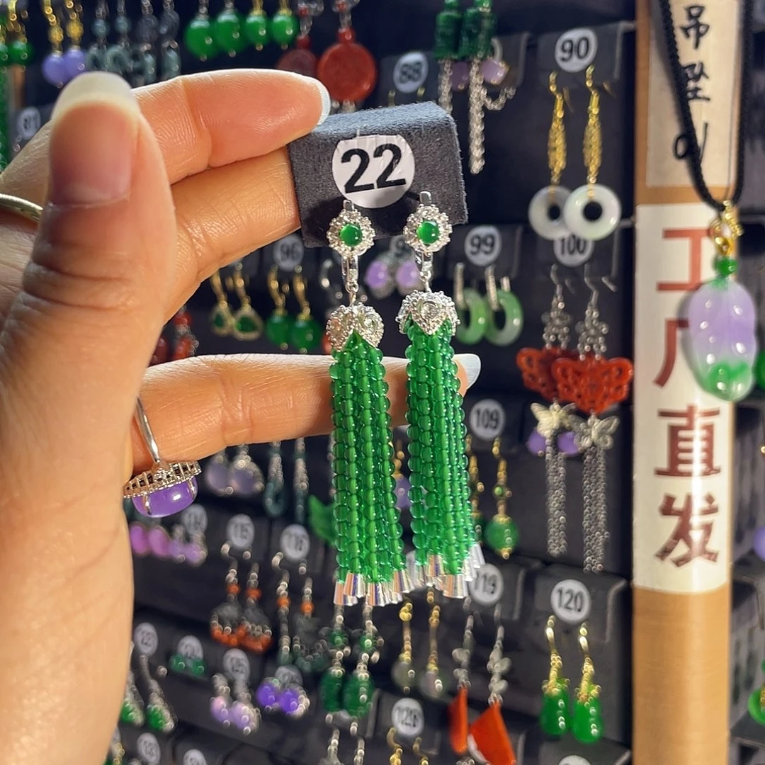 翡翠银S925镶嵌耳饰22