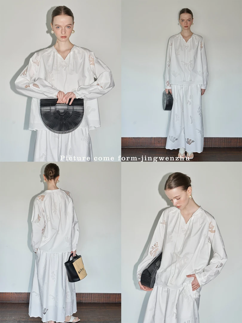 JINGWENZHU 重工艺 刺绣棉 衬衣 JWZ026
