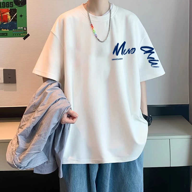 潮牌100%纯棉短袖t恤男宽松大码男女半袖美式休闲情侣上衣青少年