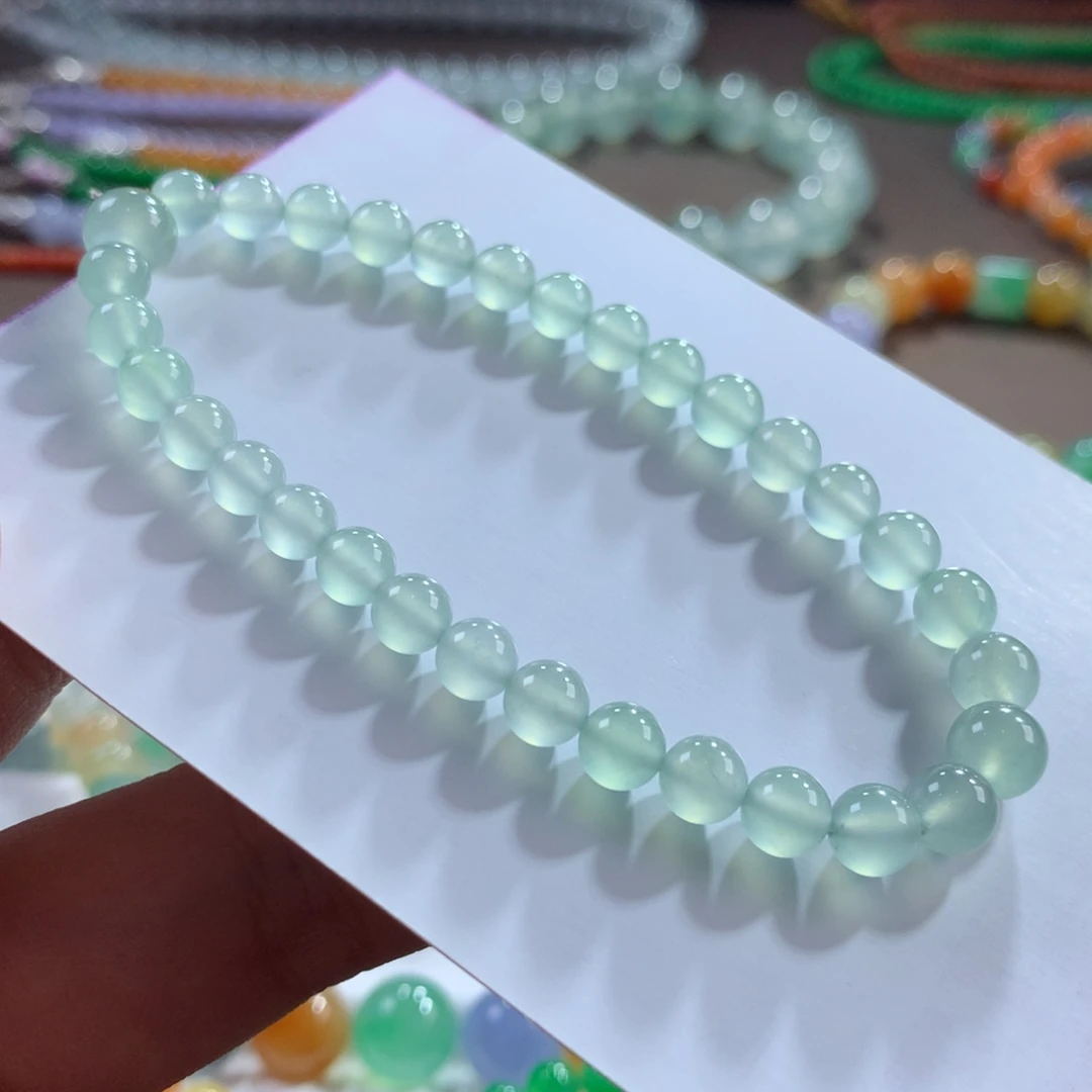 翡翠未镶嵌手链翡翠玻璃钢淡色晴阳底卡5.10～6.80+
