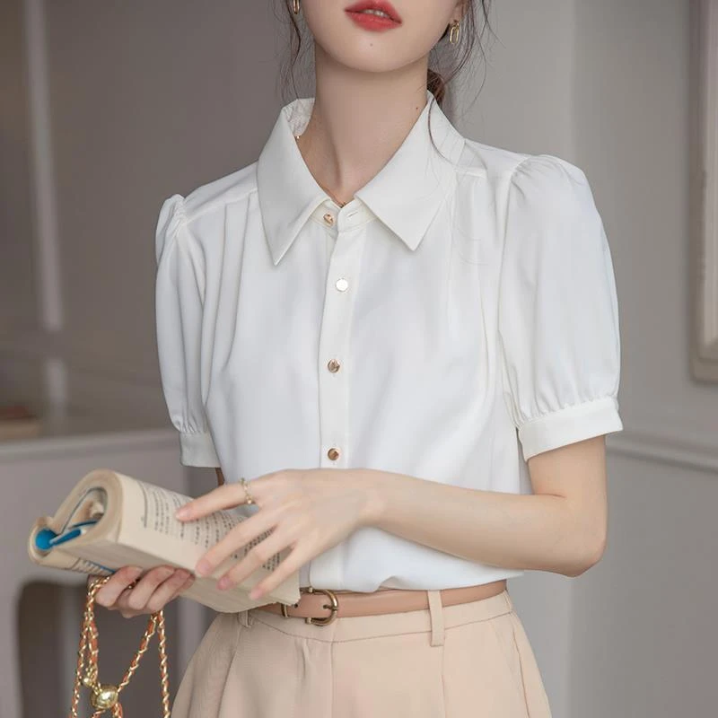 KALUOLAI/卡洛莱夏季白色衬衫女2025新款短袖上衣抗皱职业装衬衣